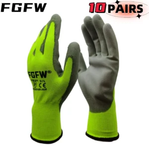 PU Coated Work Gloves 10 Pairs Lightweight Safety Gloves EN388 Certified
