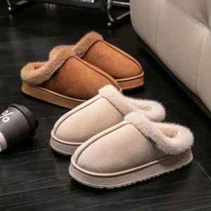 Warm Fluffy Slippers Women Men EVA Thick Sole Non-Slip Indoor Shoes