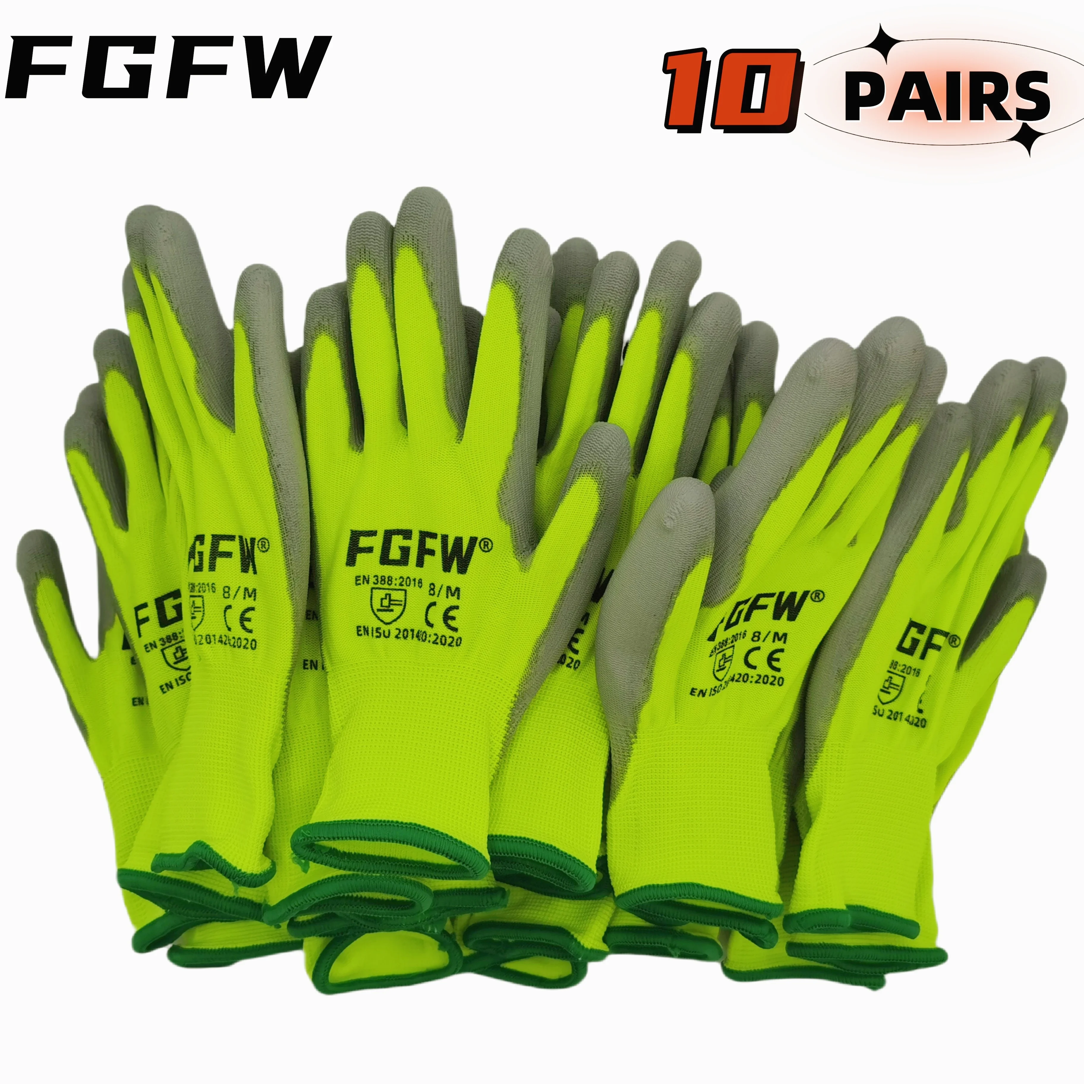 PU Coated Work Gloves 10 Pairs Lightweight Safety Gloves EN388 Certified - Image 2