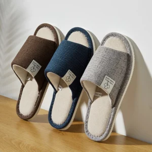 Breathable Linen Slippers Open Toe Non-Slip Indoor Shoes Men Women