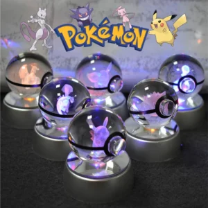 Pokémon 3D Crystal Ball Night Light – Poké Ball Glass Lamp Statue (36 Models)