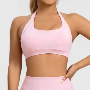Women Seamless Sports Bra – High Support Halter Push-Up Open Back Gym Yoga Top