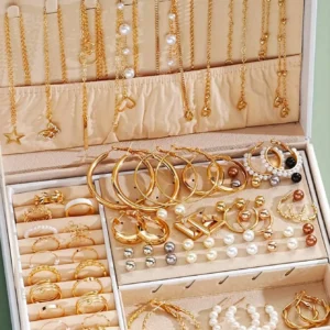 86Pcs Pearl Jewelry Set Women Necklace Earrings Rings Gold Silver 4in1