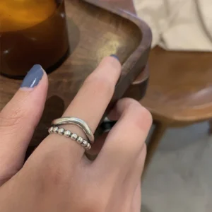 925 Silver Wave Ring Thick Double Layer Adjustable Women Couple Jewelry