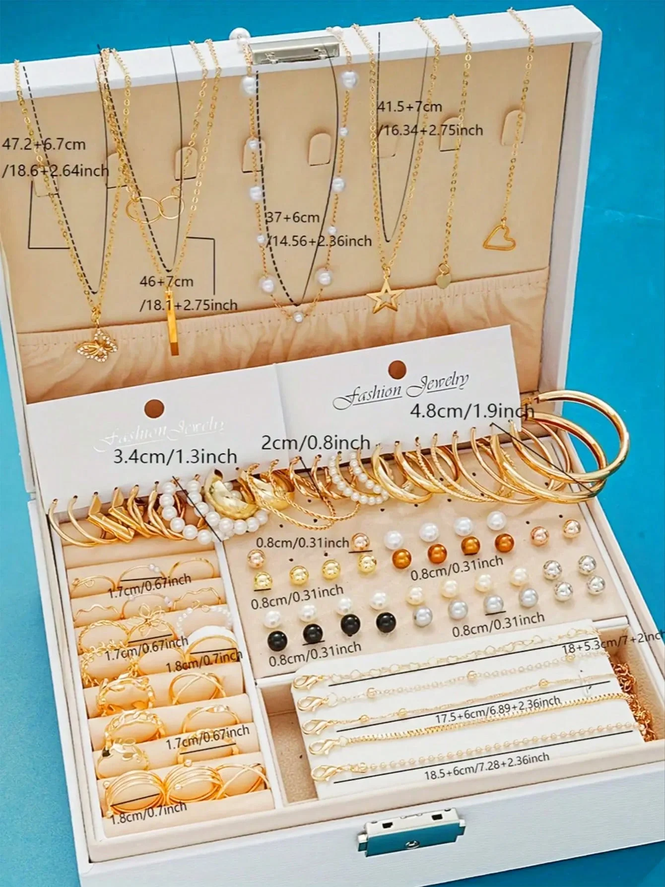 86Pcs Pearl Jewelry Set Women Necklace Earrings Rings Gold Silver 4in1 - Image 6